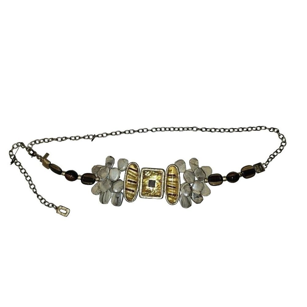 Chico's Bohemian Retro Chunky Stone & Resin Chain Belt up to 51 inches